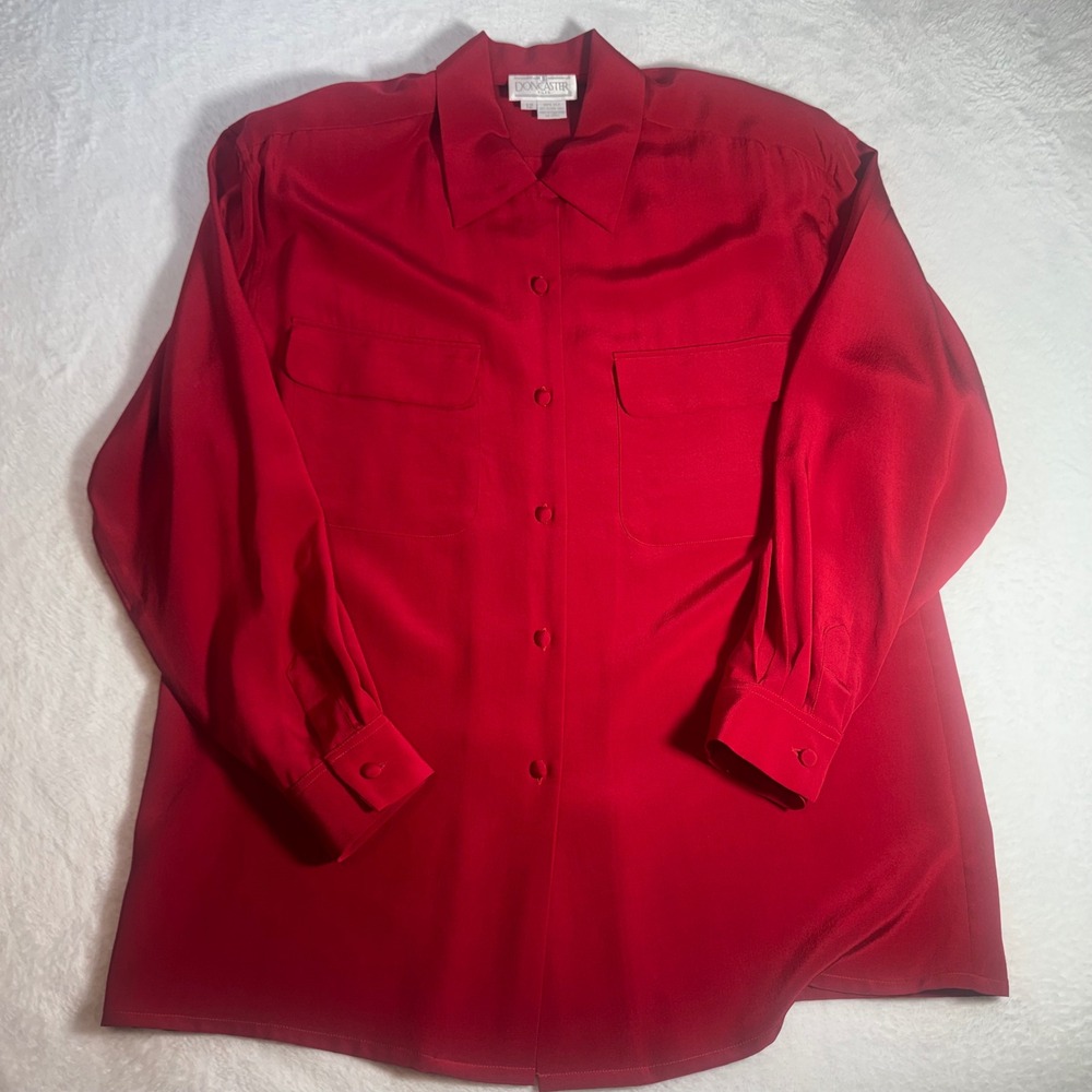 Doncaster Silks Red 100% Silk Button Down Blouse Padded Shoulder Size 12
